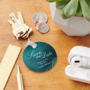 Teal Radiance: Circle Save the Date Keychain