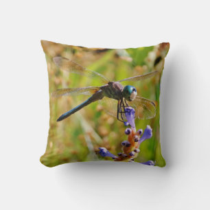 Teal Rainbow Dragonfly/lavender flower Cushion