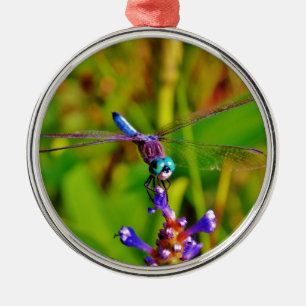 Teal Rainbow Dragonfly Metal Tree Decoration