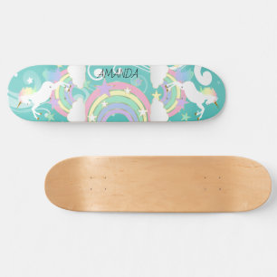 Teal Rainbow Unicorn Skateboard
