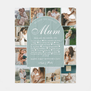 Teal Reasons We Love You Mum Photo Grid Collage Fleece Blanket