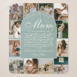 Teal Reasons We Love You Mum Photo Grid Collage Sherpa Blanket