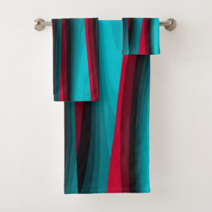 Teal-Red Abstract Bath Towel Set