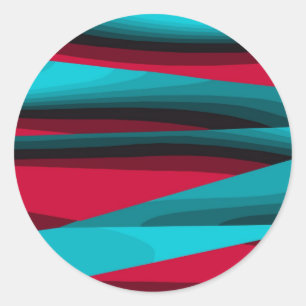 Teal-Red Abstract Classic Round Sticker