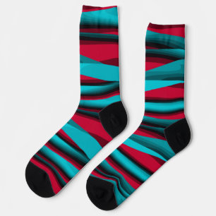 Teal-Red Abstract Socks