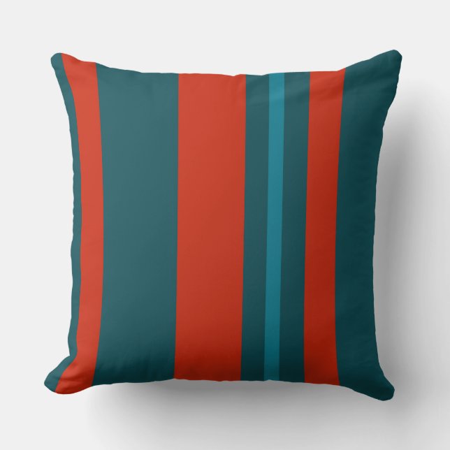 Teal Red and Blue Stripes Cushion (Front)