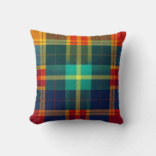 Teal Red Blue Multicolor Colourful Plaid Cushion