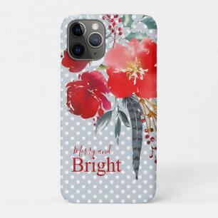 Teal Red Christmas Floral Merry and Bright iPhone 11 Pro Case