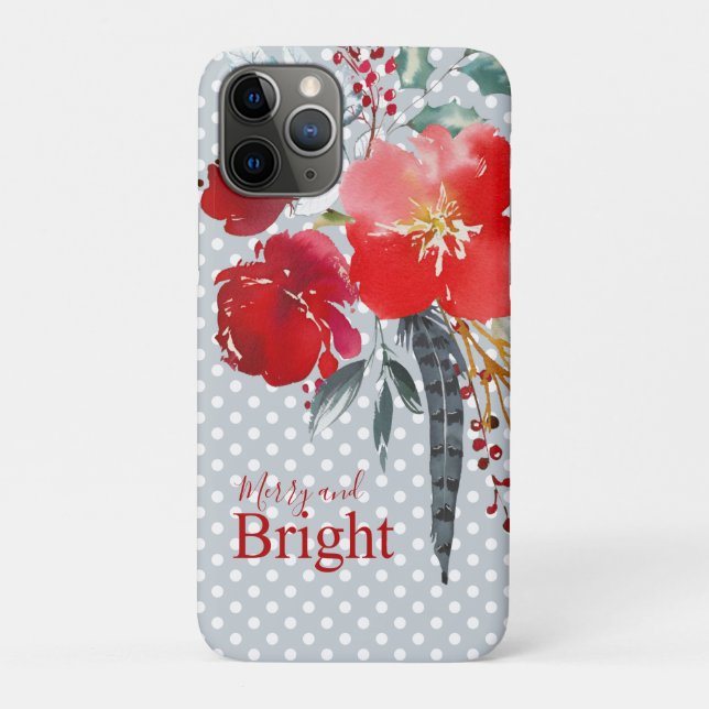 Teal Red Christmas Floral Merry and Bright Case-Mate iPhone Case (Back)