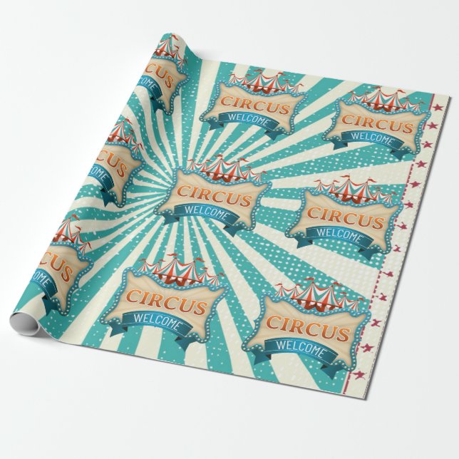 Teal Red Circus Tent Birthday Party  Wrapping Pape Wrapping Paper (Unrolled)