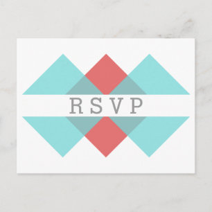 Teal Red Geometric Triad RSVP Postcard