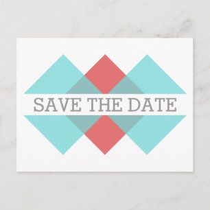 Teal Red Geometric Triad Save the Date Postcard