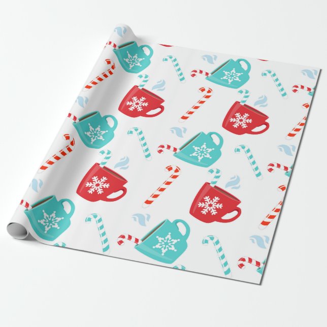 Teal Red Hot Chocolate Holiday Winter Christmas Wrapping Paper (Unrolled)