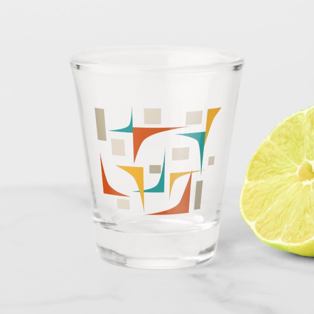 Teal Red Orange Corners Mid Century Modern Shot Glass (Front)