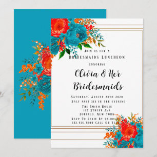 Teal Red Orange Floral Bridesmaids Luncheon  Invit Invitation