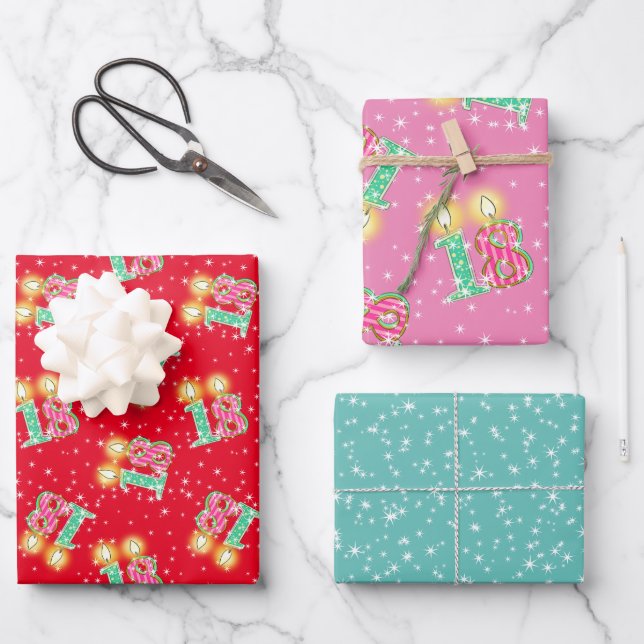 Teal, Red, Pink 18th Birthday Wrapping Paper (Front)
