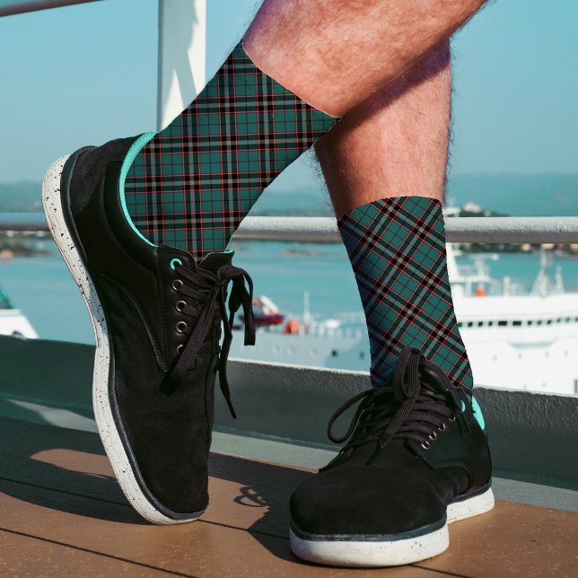 Teal & Red Plaid Classy Bold Pattern Modern Tartan Socks (Creator Uploaded)