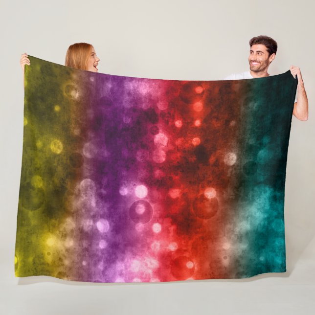 Teal, Red, Purple & Chartreuse Abstract Bokeh Fleece Blanket (In Situ)