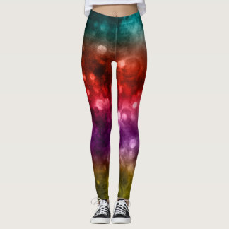 Teal, Red, Purple & Chartreuse Abstract Bokeh Leggings