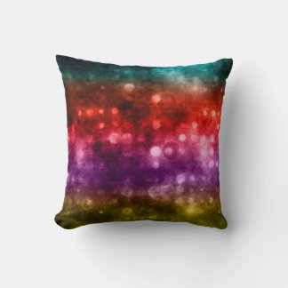 Teal, Red, Purple & Chartreuse Bokeh Design Cushion
