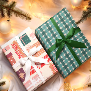 Teal Red Retro Gifts Plaid Pattern Christmas Wrapping Paper Sheet