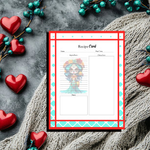 Teal Red Roses Sugar Skull Recipe Card Notepad