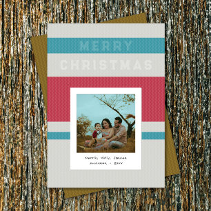 Teal & Red Stripes & Instant Photo Christmas Holiday Card