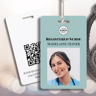 Teal Registered Nurse Photo ID Badge Logo QR Code