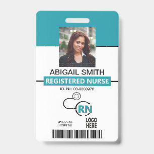 Teal registered nurse RN photo template Badge ID Badge