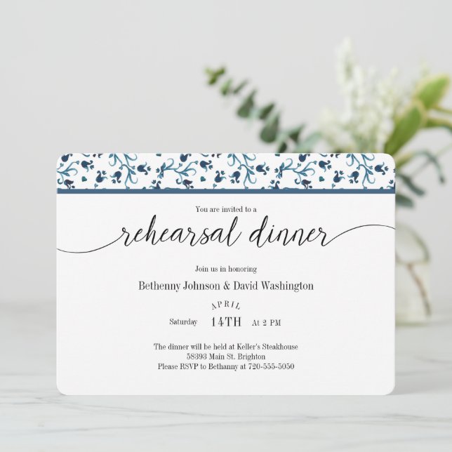 Teal Rehearsal Dinner Invitation (Standing Front)