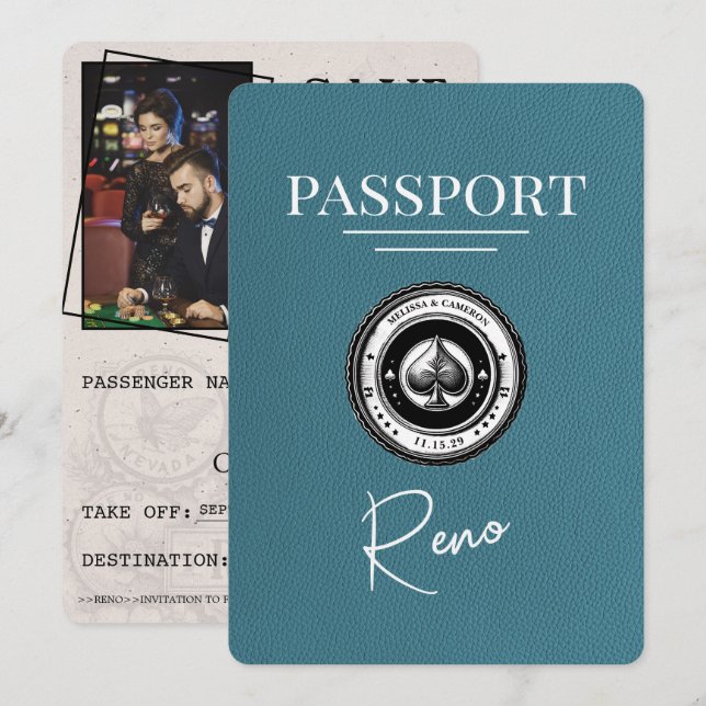 Teal Reno Passport Save The Date (Front/Back)