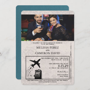 Teal Reno Passport Wedding Invitation