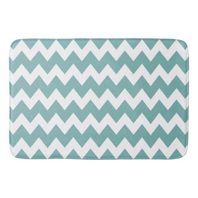 Teal Retro Colourful Modern Chevron ZigZag Pattern Bath Mat (Front)