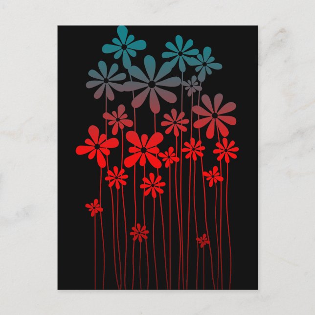 Teal Retro Flowers Postcard (Front)