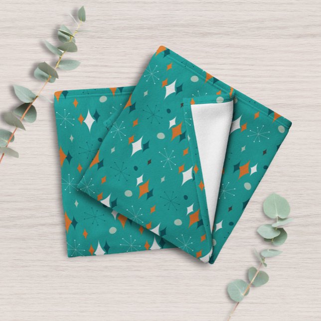 Teal Retro Mid Century Modern Atomic Starburst Fleece Blanket (Creator Uploaded)