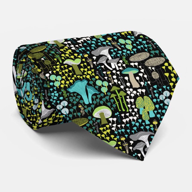 Teal Retro Mushroom Tie (Rolled)