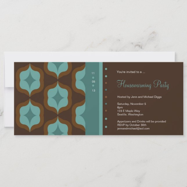 Teal Retro Pattern House Warming Party Invitation (Front)