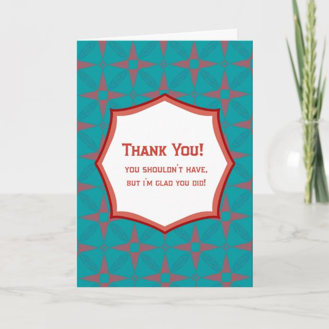 Teal Retro Pattern Thank You Card Funny Gratitude (Front)
