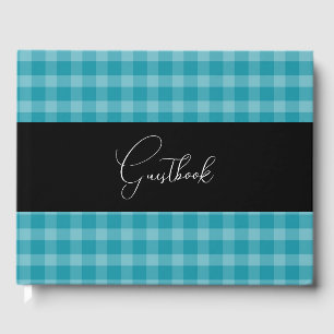 Teal Retro Picnic Plaid Wedding Guest Book