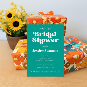 Teal Retro Serif Bridal Shower Silver