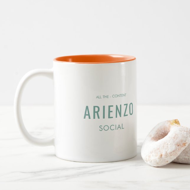Teal Retro Social Media Influencer Orange Two-Tone Coffee Mug (With Donut)
