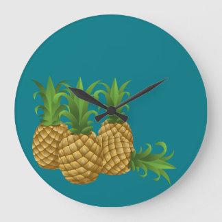 Teal Retro Vintage Pineapple Large Clock