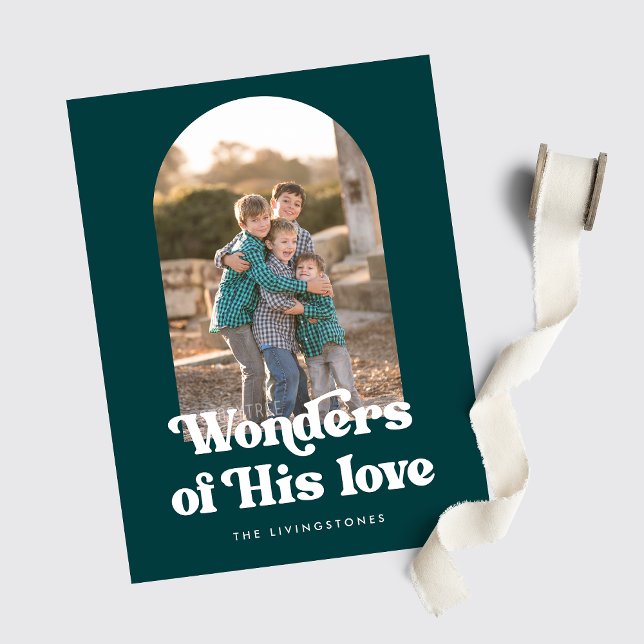  Teal Retro Wonders of His Love Arch Photo Holiday Card (Creator Uploaded)