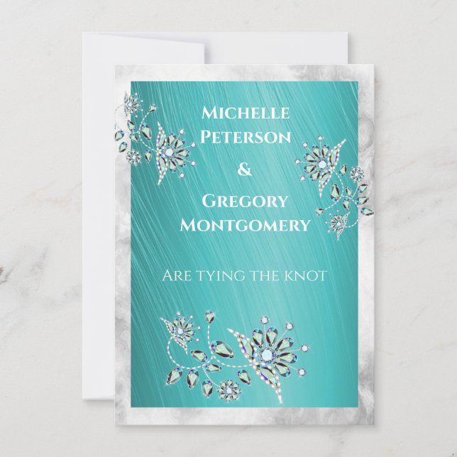 Teal Rhinestone Jewel with Marble Border Save The Date (Front)
