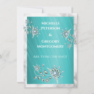 Teal Rhinestone Jewel with Marble Border Save The Date