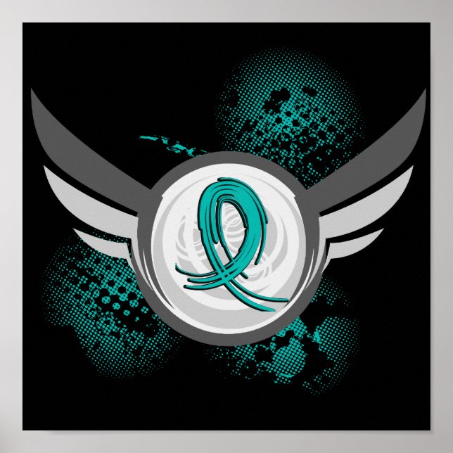 Teal Ribbon And Wings Ovarian Cancer Poster (Front)
