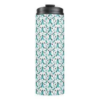Teal Ribbon Awareness Seamless Pattern Thermal Tumbler
