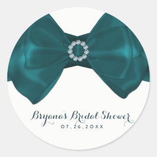Teal Ribbon & Diamonds Bridal Shower Elegant Favou Classic Round Sticker
