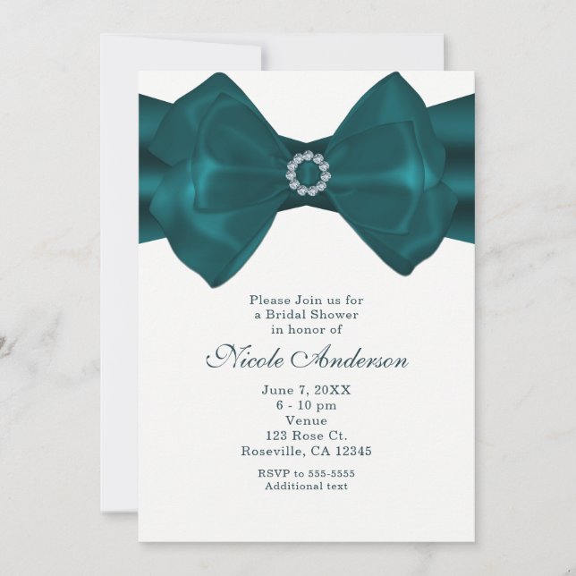 Teal Ribbon & Diamonds Bridal Shower Invitations (Front)