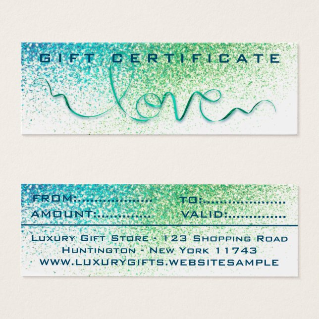 Teal Ribbon & Glitter Love Sparkle Blue Modern (Front & Back)